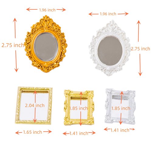 Birostiana 5pcs Miniature Dollhouse Accessories 1 12 Scale Miniatures Furniture Mirror Baroque Wall Mirror Mini Toys DIY Decor Ornament for Miniature Dollhouse Party Kit