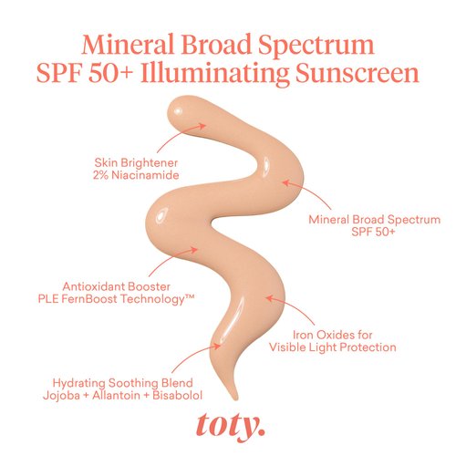 toty - Ilumina Mineral Glow SPF 50+ Illuminating Broad Spectrum Mineral Sunscreen - Rejuvenates & brightens with 2% Niacinamide, PLE FernBoost Technology, Vitamin E - by Sofia Vergara - 1.35 fl oz