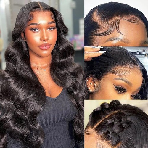 LAPONDAI 30 Inch Body Wave Lace Front Wigs Human Hair Pre Plucked 180% Density 13x4 Transparent HD Lace Front Wigs Glueless Frontal Wigs with Baby Hair Natural Black Human Hair Wig