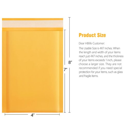 HBlife 50Pcs Bubble Mailers, 4x8 Inches Self Seal Kraft Poly Mailers, Padded Envelopes Shipping Bags Packaging for Small Business