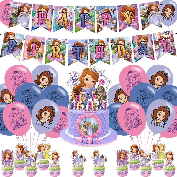 Princess Birthday Party Decoration, Princess Include Princess Theme Birthday Banner, Cake Topper, Latex Balloons for Fans Birthday Party Supplies