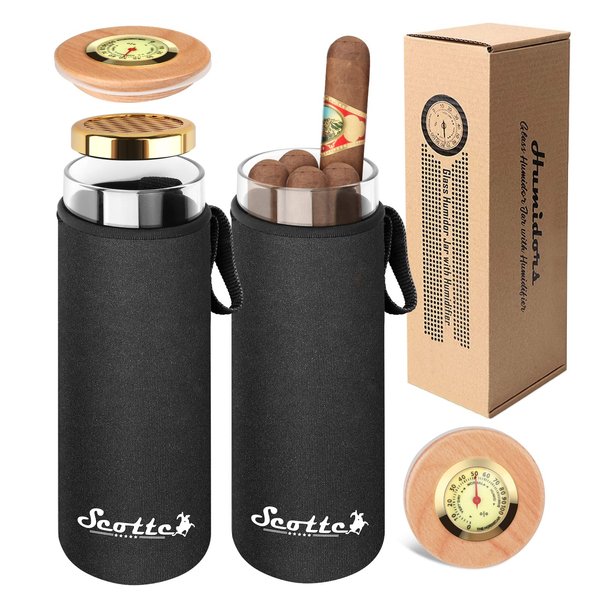 Scotte Cigar Case Humidor Gift Box cigars jar humidifiers-Cigar Hygrometer humidifier-Travel Cigar Tube for 4 to 5 Cigars (black)