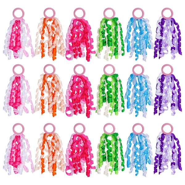 Sucrain 18 PCS Girls Hair Ribbons Ties Colorful Elastic Curly Boutique Hair Band Toddlers Girls Kids Children Ponytail Holders