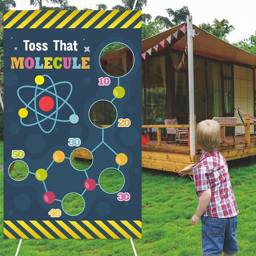 Science Toss Games Banner Backdrop Chemistry Toss that Molecule Theme Decor Decorations for School Science Laboratory Lab Science Classroom Boy Girl Kid Birthday Party Supplies Favors Background