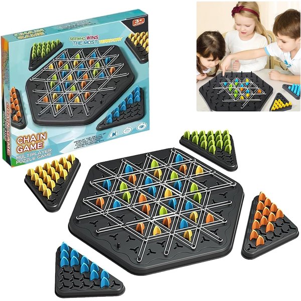 Chain Triangle Chess Game, Triggle Game, 2024 New Triangle Chess Game, Triggle Rubber Band Game, Board Games for Family Night, Family Games for Kids and Adults (2 to 4 Players)