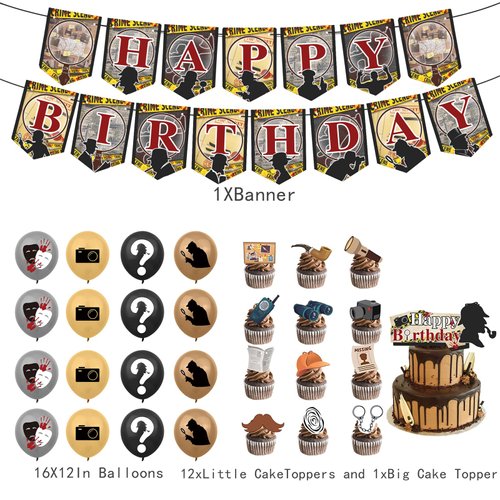 42 Pieces Detective Theme Party Supplies Includes Detective Cake Topper Cupcake Toppers Balloons Detective Games Party for Kids Teens Adults Birthday Party Decorations