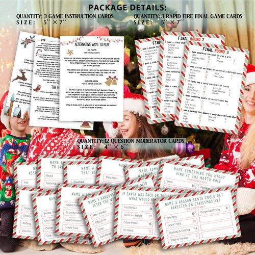 Christmas Friendly Feud Quiz, Baby Shower Game Night, Christmas Party Game, Family Activity, Feud Trivia Quiz, Holiday Games for Adults Kids Coworkers Groups Christmas Party Supplies-002