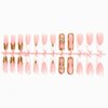 MISUD Press on Nails Long Square Fake Nails Glossy Glue on Nails 3D Gold French Tip Acrylic Nails Squoval Artificial Nails Cross Rhinestone Stick on False Nails with Design 24 pcs