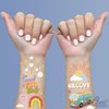 Ovasorve Groovy 70s Temporary Tattoos, 40 Giltter Styles Retro Hippie Party Decorations Flower Power Good Vibes Cute Tattoos Birthday Party Supplies,Two Groovy Party Favors