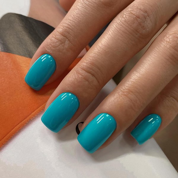Short Square Press on Nails Blue-Green Fake Nails Solid Color Full Cover False Nails with Designs Deep Teal Shade Glossy Stick on Nails with Nail Glue Bluish Green Acrylic Nails for Women Girls 24Pcs