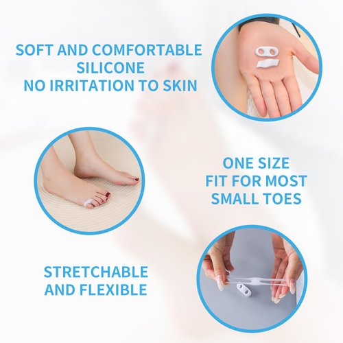 Zinyakon Two Hole Gel Small Toe Separator, 12 Pcs Little Toe Spacer for Overlapping Toe, Calluses, Blister, Relieve Foot Pain, Pinky Toe Corrector for Little Toe Bunion Pain