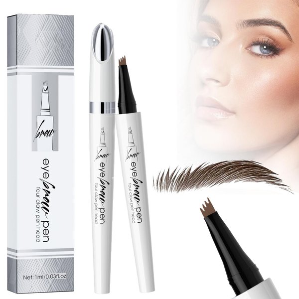 Eyebrow Pencil with 4 Fork Tip,2024 New 3D Waterproof Eyebrow Pencil,Microblading Eyebrow Pen 4 Fork Tip Tattoo Pencil,Eyebrow Pencil with Micro-Fork Tip for Women (B-Dark Brown)