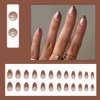 Brown Short Press on Nails Almond Fake Nails Fall Gloss Acrylic Nails French Gradient Glue on Nails Petite Artificial Nails Full Cover False Nails Reusable Artificial Nails for Women Girls 24Pcs