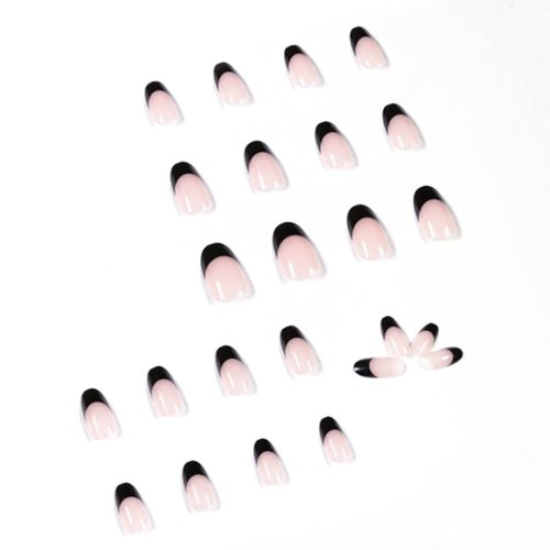 YoYoee Press on Nails Short Black French Fake Nails Almond Cute Tips Acrylics Full Cover False Nails for Women and Girls 24PCS