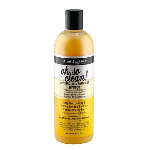 Aunt Jackie's Curls and Coils Oh So Clean Deep Moisturizing and Softening Hair Shampoo for Natural Curls, Coils and Waves, Enriched shea Butter, 12 oz