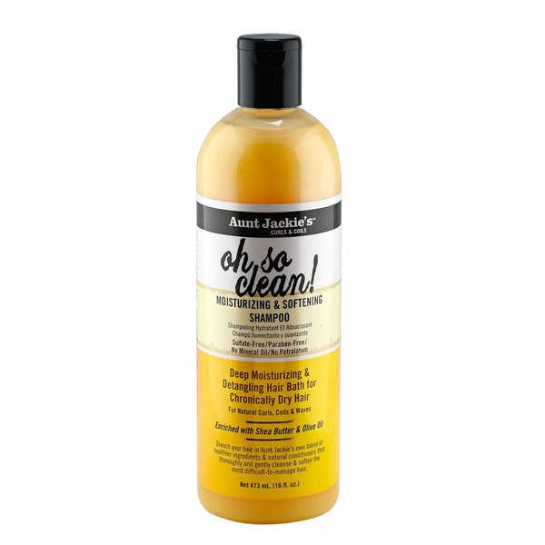 Aunt Jackie's Curls and Coils Oh So Clean Deep Moisturizing and Softening Hair Shampoo for Natural Curls, Coils and Waves, Enriched shea Butter, 12 oz
