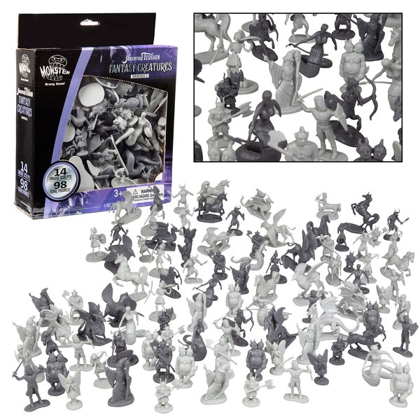 Monster Fantasy Creature Mini Action Figure Playset - 98pcs Toy Miniatures w 14 Unique Designs - Dragons, Wizards, Orcs, & More- XL 1/32 Scale Compatible with Dungeons and Dragons and Other RPG Games
