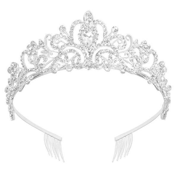 BAHABY Silver Crowns for Women Girls Rhinestone Princess Tiara with Combs for Birthday Prom Bridal Shower Wedding Halloween Party