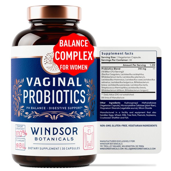 Vaginal Probiotics for Women - 19Bil CFU Lactobacillus Salivarius Probiotic for PH Balance, Digestive, Gut Health - Feminine Balance Complex Probiotics for Women BV Support Supplements - 30 Capsules