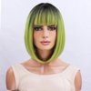 RightOn Green Wig Short Green Bob Wigswith Flat Bangs Synthetic Colorful Wigs for Cosplay Daily Party Wig Cap Included