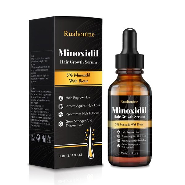 Ruahouine 5% Minoxidil for Men and Women Hair Growth Serum, Biotin Hair Growth Serum, Natural Hair Regrowth Treatment for Hair Loss Hair Thinning, Thicker Fuller Healthier Hair 2.11oz/60ml