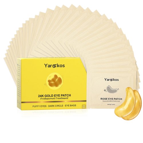 Yargkos 32 Pairs 24K Gold Under Eye Patches, Golden Cooling Hydrating Eye Mask for Dark Circles Puffiness Puffy Eyes, 32 Sets Anti Wrinkle Collagen Undereye Pad, Travel Beauty Skincare Face Gel