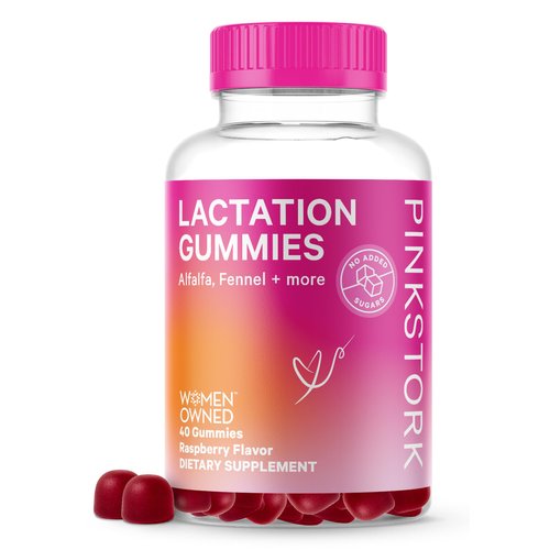 Pink Stork Lactation Supplement Gummies - Support Breast Milk Supply with Milk Thistle, Alfalfa, Vitamin D, and B12, Postpartum Recovery, Breastfeeding Essentials - Raspberry, 40 Count