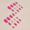 24Pcs Valentine's Day Press on Nails Pink Square Fake Nails Full Cover with Black Love Design Glossy Glue on Nails Artificial False Nails Supplies Charms Acrylic Nails Decoration for Women Nail Art