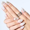 GLAMERMAID White Press on Nails Short Almond, 3D Gothic Handmade Stick Glue on Nails with Golden Star Blossom Design, Medium Oval Reusable Fake Nails Acrylic False Nails Manicure Kits for Women Gift