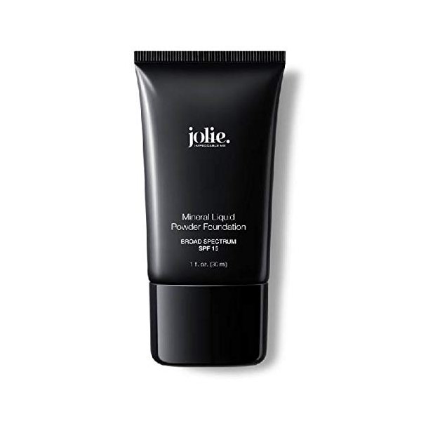 Jolie Liquid Powder Mineral Foundation, Super Silky Hydrating Oil-Free Makeup, SPF 15 Mineral Sunscreen & Primer - Vitamins A, C & E Antioxidants, For All Skin Types (Natural Beige)