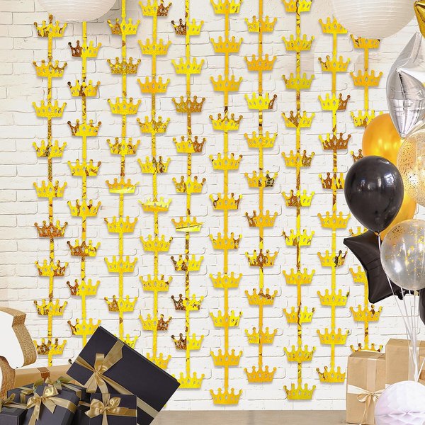 MENSTARSI Gold Party Decorations,2 Pack King Crown Shaped Gold Backdrop,3.3x6.6ft Each Gold Foil Fringe Curtains Perfect for Golden 50th 60th Birthday Decorations for Men for Boy,2025 Graduation Party