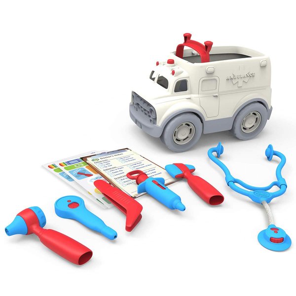 Green Toys Ambulance & Doctor's Kit, Red/Blue - 10 Piece Pretend Play, Motor Skills, Language & Communication Kids Role Play Toy. No BPA, phthalates,PVC, Dishwasher Safe,Recycled Plastic, Made in USA