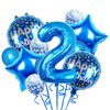Chaungfu Balloons, 11 pcs Foil Balloons 2 Year Old for 2st Birthday Party Supplies Decoration, Confetti Balloon Kids Years (2th, Blue)