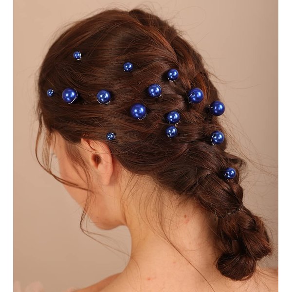 Xerling 20Pcs Pearl Hair Pins Bride Wedding Hair Pieces Blue Hair Accessories for Girls Boho Women Headpiece (Blue)