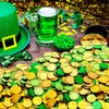 Sanwuta 600 Pieces St. Patrick's Day Gold Coins Plastic Gold Green Lucky Coins St Patricks Day Decorations 3 Leaf Clover Coins Shamrock Leprechaun Coins for Party Table Decorations Supplies