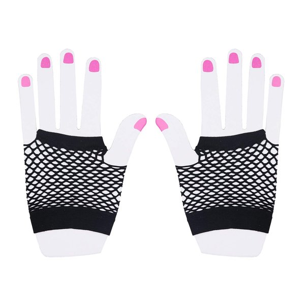 sowaka 2 Pairs Fingerless Fishnet Gloves Women Black 80s Retro Vintage Nylon Stretchy Mesh Gloves for Kids Girls Dance Disco Costume Parties Supplies Accessories