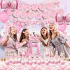Pink Bow Birthday Party Decorations, Pink Coquette Girl Party Supplies Includes Banner,Tablecloth,Cake Cupcake Toppers, Bow Foil Balloons,Latex Ballonns for Baby Shower Bachelorette Party