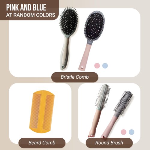Luan Hue - 3 PCS Hair Brush with Bristle Comb, Round Brush, Beard Comb, Hair Comb Set for Men & Women with Long Short Thick Thin Curly Straight Wavy Hair, Set 3 of Hairbrush for All Hair Types
