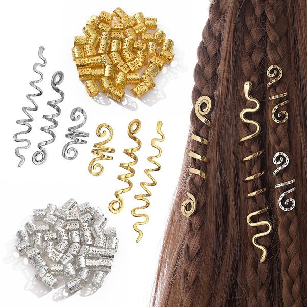 106 Pcs Gold Silver Hair Braids Dreadlock Hair Beads Non-Piercing Ear Clip Hair Jewelry for Braids Accessories for Women Men Hair Accessories Styling Tools US226