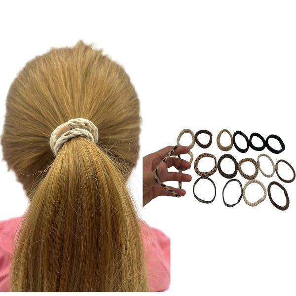 17 pcs Elastic Bracelets Hair Ties No Damage, Brown Hair Tie Bracelets, Hair Accessories for Women and Girls, Cute Hair Bands for Thick or Thin Hair