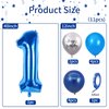 40 Inch Blue Number 1 Balloon, 1st Birthday Balloons, 11Pcs Silver Birthday Print Balloons Dark Light Blue Latex Balloons 1 Foil Balloon for Baby Boy Girl 1st Birthday Party Decorations Anniversary