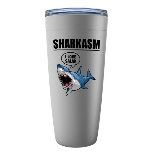 Sarcastic Stainless Edition Viking Tumbler 20oz - Sharkasm I Love Salad - Shark Lovers Gag Pun Jokes Sarcasm Funny Coworker Adult Humor Salad Vegan Office