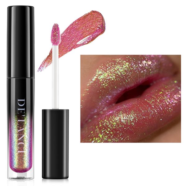 OYGCee Chameleon Liquid Lipstick Pink Green Color,Shimmer Metallic Colourful Lip Gloss for Women Girls Lips Makeup Gift,Long Lasting and Hydrating Waterproof Lip Stick Shiny,Talc-Free,#2