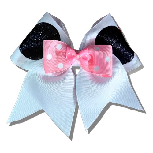 Cheer bows White Minnie Ears Pink Minnie Center Hair Bow