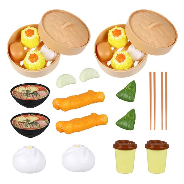 Chinese Breakfast Pretend Play Food Sets for Kids Kitchen 2 Sets Chinese Breakfast Mini Food Play Set Children Pretend Play Toy for Children Family Dollhouse Furniture