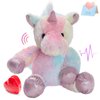 CozyWorld 12.5" Heartbeat Unicorn Recordable Stuffed Animals Voice Sweet Messages Recorder Soft Plush Toy Playback Your Words Birthday Gifts for Toddler Kids