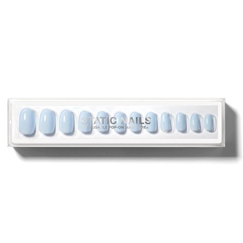 Static Nails Reusable Pop-On Manicure, Acrylic Ballerina False Nails (Vanilla Clouds), 1 Count