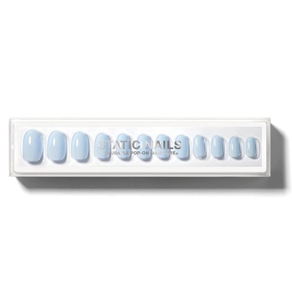 Static Nails Reusable Pop-On Manicure, Acrylic Ballerina False Nails (Vanilla Clouds), 1 Count
