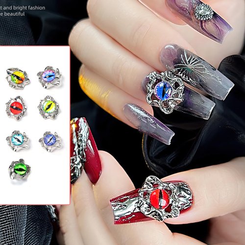 ROFIBUT Halloween Eyeball Nail Charms Devil Eye Nail Art Rhinestones 3D Alloy Gothic Cool Eye Shape Nail Diamonds Y2K Vintage Eyeball Crystal Nail Jewels for Women Girls DIY Manicure Nail Art 14Pcs