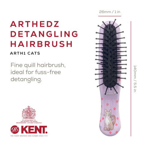 Kent ARTH1 Baby Hair Brush, Hair Brush for Kids, Small Brushes for Hair and Travel Brush Hair Detangler with Non-Scratch Nylon Bristles for Gentle Detangling Arthedz (Mischievous Cats Pattern)